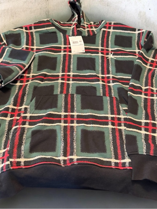 Jordan Other - Jordan Men's Green and Black Plaid Crewneck Hoodie with Red Accents